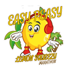 Medal Easy Peasy Lemon Squeezy Marathon - żółty medal z motywem cytryny i napisem Easy Peasy Lemon Squeezy Marathon na jasnej wstążce